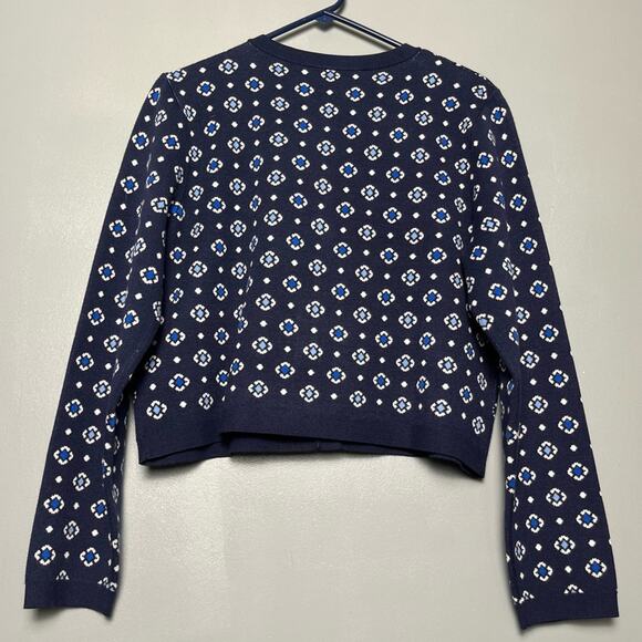 NWT LOFT Floral Jacquard Cardigan Button Front Knit Sweater Navy Women’s Size L - Picture 3 of 8
